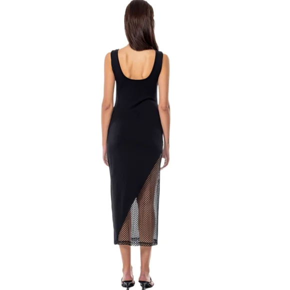 Beautiful Bodycon Midi dress  mesh sheer detail beige size 6 cotton - Picture 2 of 4